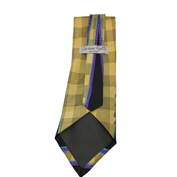 Vintage Luciano Gatti Men’s Abstract Tie 100% Silk Italian Yelllow Unique - Picture 8 of 11